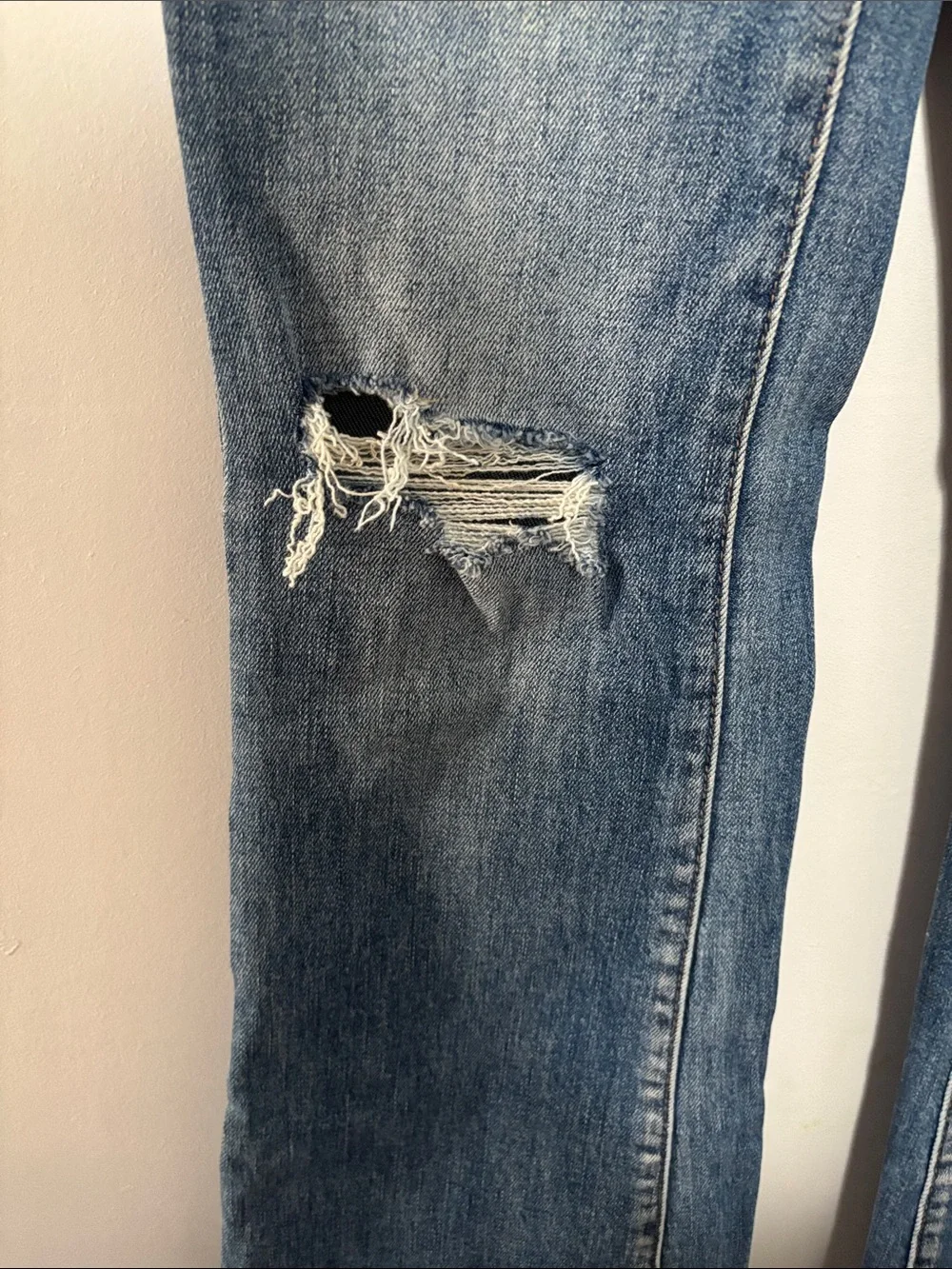 VERVET Blue High Rise Button Fly Distressed Flare Jeans Raw Hem Size 26